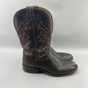 Tony Lama Cowhide Leather Boots Men Size 8.5 D Brown Cowboy Western Mid Shoes